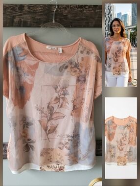 Punt Roma Spanish Floral Blouse Shimmering Wildflowers Graphic Layered  Size L